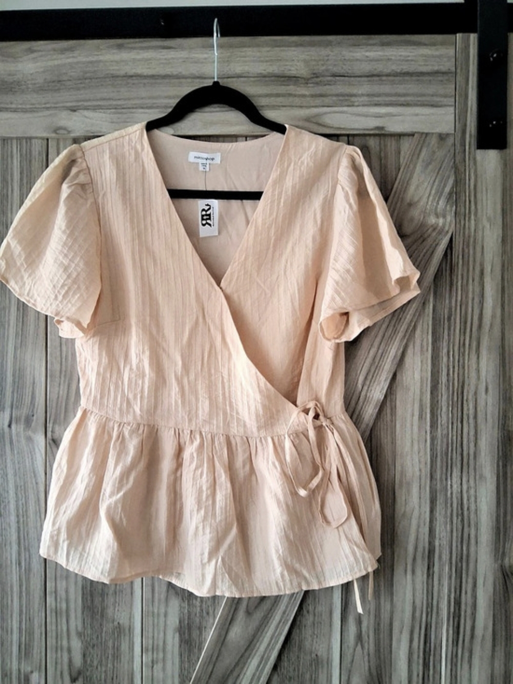 MittoShop Wrap Front Blouse in Soft Pink Size Medium New
